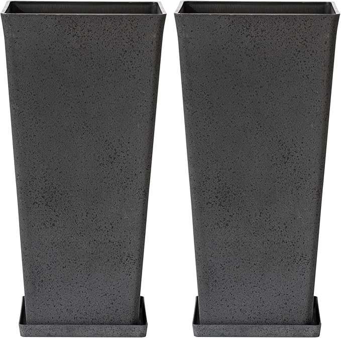 LA Jolie Muse 30 Inch Tall Planters for Outdoor Plants, 2 Sets Concrete Grey, Tall Large Planters for Front Door, Patio and Deck