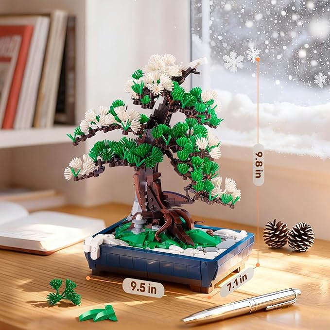 Wise Block Bonsai Tree Building Set Toy for Adults, 2-in-1 Two Seasons Botanicals Building Blocks Sets 950 Pcs DIY Serene Pine Decor Room Decoration Birthday Toys for Kids and Adults