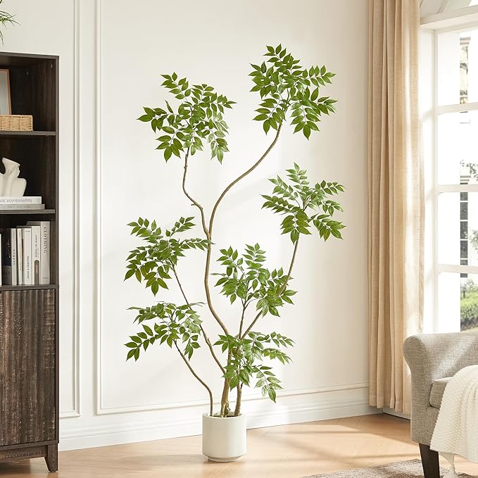 FloraFairy 5.5FT Artificial Sumac Tree with White Pot, Tall Faux Plants Indoor, Large Fake Tree with Nearly Natural Silk Plant (Real Touch), for Home, Office, Living Room, Patio, Lobby Decor