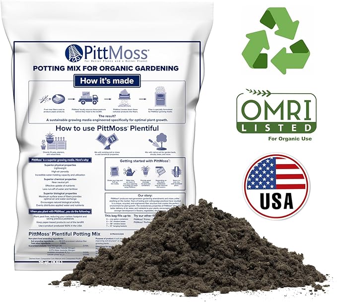 PittMoss Plentiful Eco-Friendly, Organic, Peat-Free Potting Mix, 10 Quarts (Pack of 15) for Gardens, Houseplants, Mulching & More - Made in USA from Recycled Paper