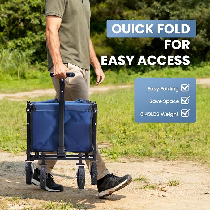 NEWBULIG Collapsible Wagon Cart, Foldable Beach Wagon with Wheels - Lightweight Foldable Utility Cart, Easy to Carry for Grocery Shopping, Garden & Camping