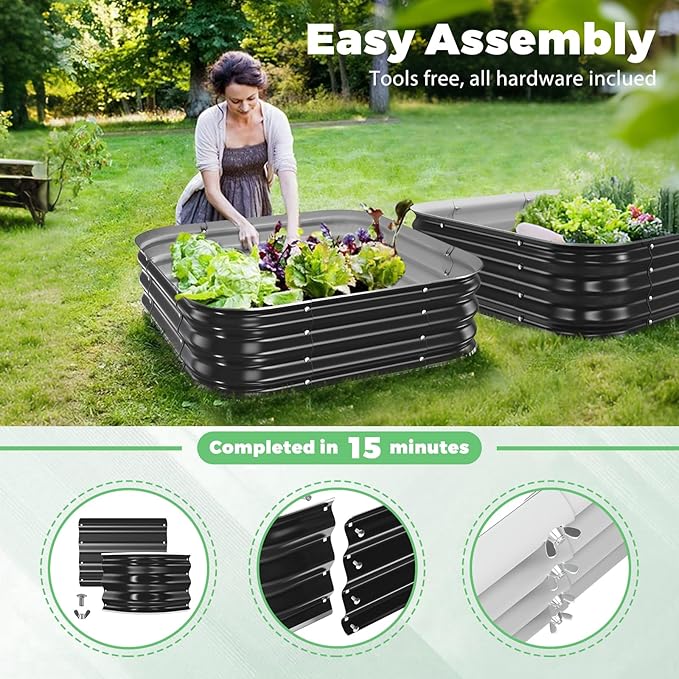 Galvanized Raised Garden Bed, 3x3x1ft Garden Planter Bed Outdoor, Heavy Duty Rustproof Steel Raised Bed Kit for Gardening Vegetables Fruits Flowers Grow Black