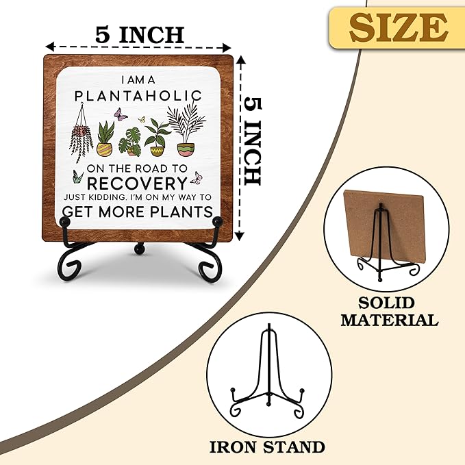 Plantahloc Table Sign For Garden, Funny 5x5 Inch Decor Plaque, Farewell Office Gift For Plant Lady Plant Lover Plant Mom Plant Lover, Wood Plaque For Greenhouse Garden Farmhouse Decor Wood Sign B(20)