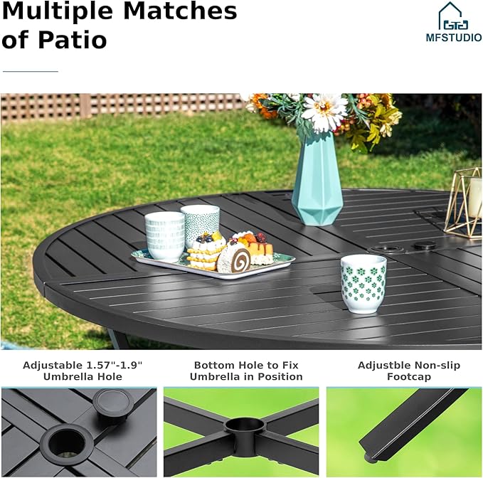 MFSTUDIO 5 PCS Patio Dining Set with 4 Sling Dining Chairs and 1 Round Heavy Duty Metal Table for 4, All Weather Resistant Patio Dining Furniture Set, Grey