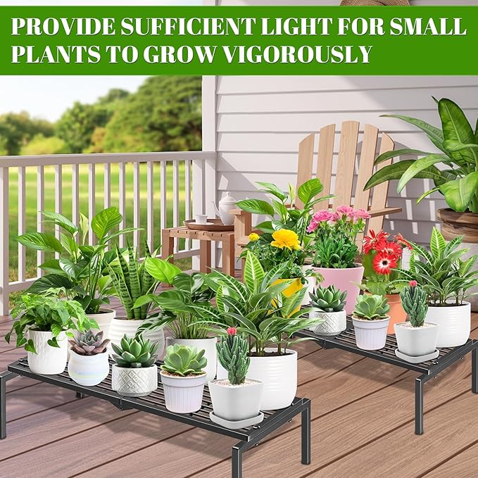 Gouisalin 1 Tier Metal Plant Stand Indoor Outdoor, Potted Multiple Flower Pot Holder Rack Plant Shelf, Heavy Duty Planter Display Shelving for Patio Balcony Garden Living Room Decorative (Black)