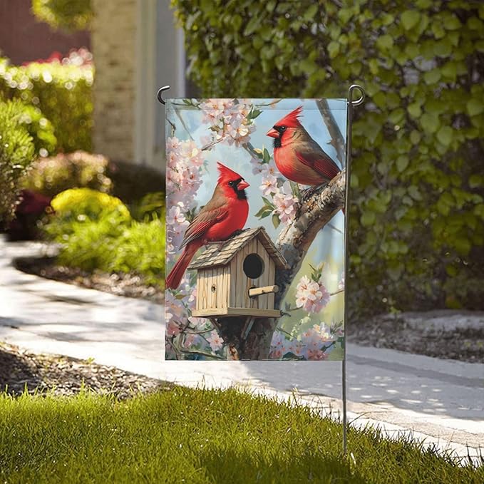 Birds In Tree Garden Flag 12x18 Inch Double Sided All-Weather Polyester Outdoor Flag For Patio Lawn Yard And Garden Welcome Decor