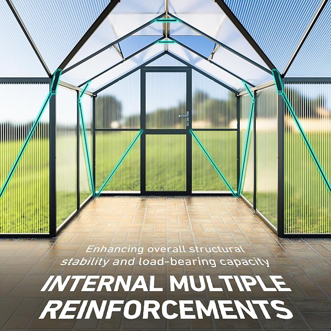 12X12FT Green Houses for Outside, Large Greenhouse for Outdoors and Garden Planting, Walk in Greenhouse Kit with Electronic Thermometers, Withstands Strong Wind or Snow to Protect Vegetables or Plants