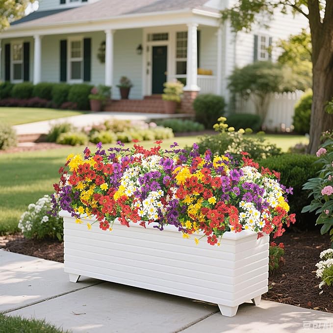 Outdoor Artificial Flowers, 16 Bundles UV Resistant Realistic Faux Plastic Plants with Colorful Daisies for Porch, Patio, Yard, Garden, Spring Home Decor (Window Box & Planters)