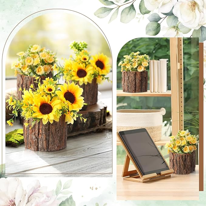 6 Pcs Wooden Vase for Centerpieces Woodland Table Decor Wooden Flower Vase Rustic Bark Stump Buckets Vintage Wood Planter Pots for Garden Party Wedding Window Home Farmhouse (Large)
