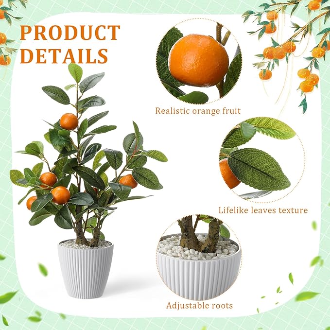 2 Pack Artificial Orange Potted Plants 19.7 Inches Fake Orange Tree Simulation Realistic Fruit Plant with Pot Faux Tree Indoor Decoration for Home Office Living Room Table Desk