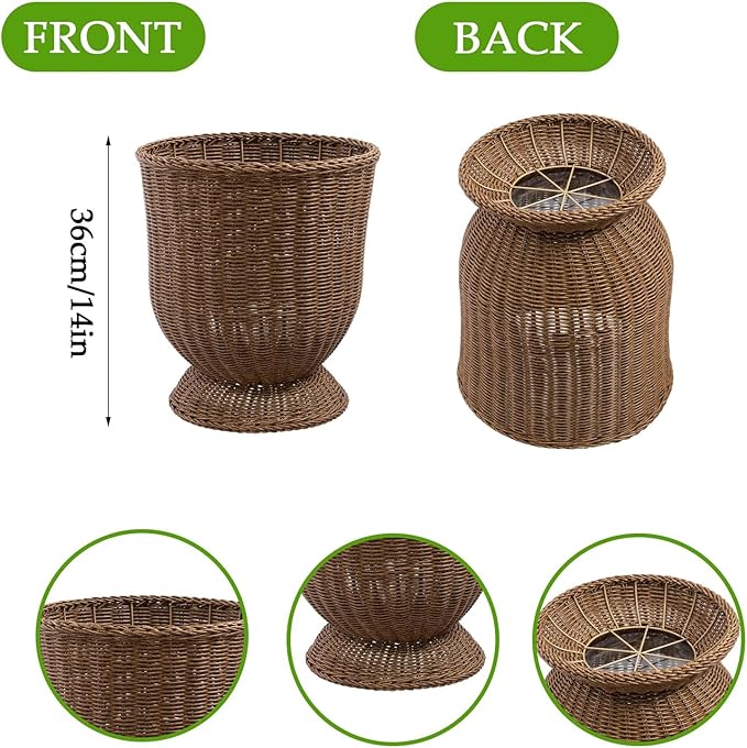 14 Inch Handwoven Boho Wicker Basket,Woven Decorative Storage Basket and Planter for Porch Patio Backyard Home Garden