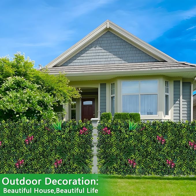 Yangrass Artificial Boxwood Wall Panels, 20''x20'' 16pcs Grass Wall Panels with Mint Plant Leaves, Greenery Backdrop Privacy Screen with UV Protection, Green Grass Wall for Garden Indoor Outdoor Decor
