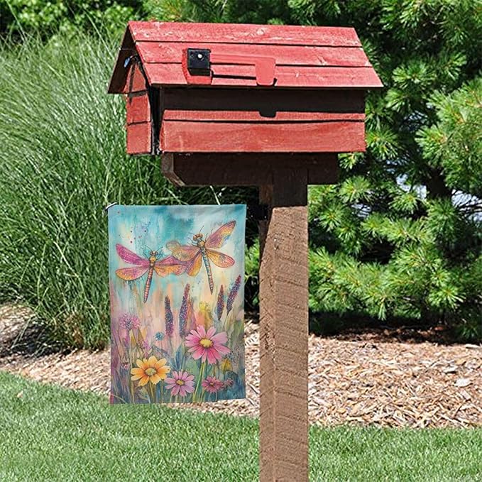Dragonflies And Plant Garden Flag 12x18 Inch Double Sided All-Weather Polyester Outdoor Flag For Patio Lawn Yard And Garden Welcome Decor
