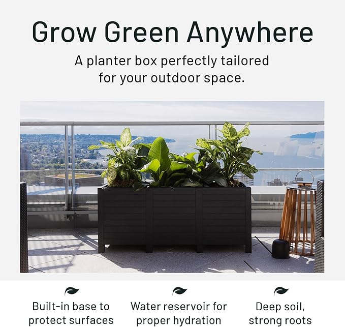 Tierra Verde 17-Inch x 48-Inch Raised Garden Trough Box with Tool-Free Connect System and Crafted from Recycled Materials, for Patios or Decks, Black