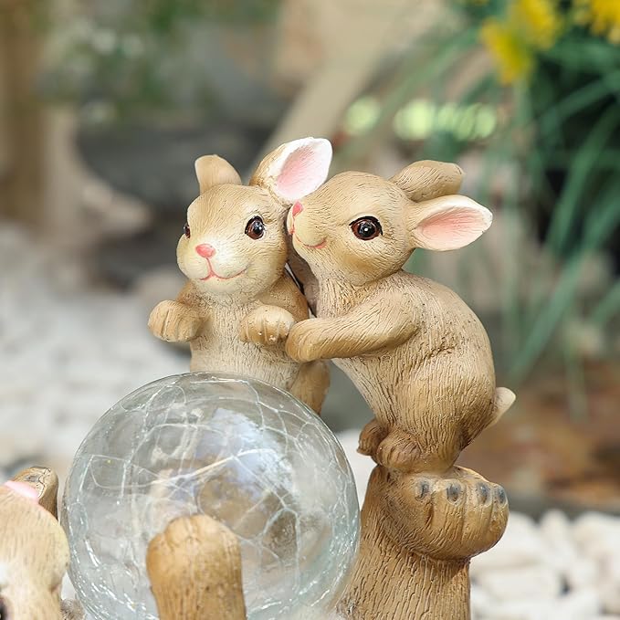 SOFFEE GARDEN Solar Bunny Lamp Playing with Ball, 10x5x9 Inch Outdoor Rabbit Decor, Whimsical Garden Statue for Lawn, Backyard & Night Landscape