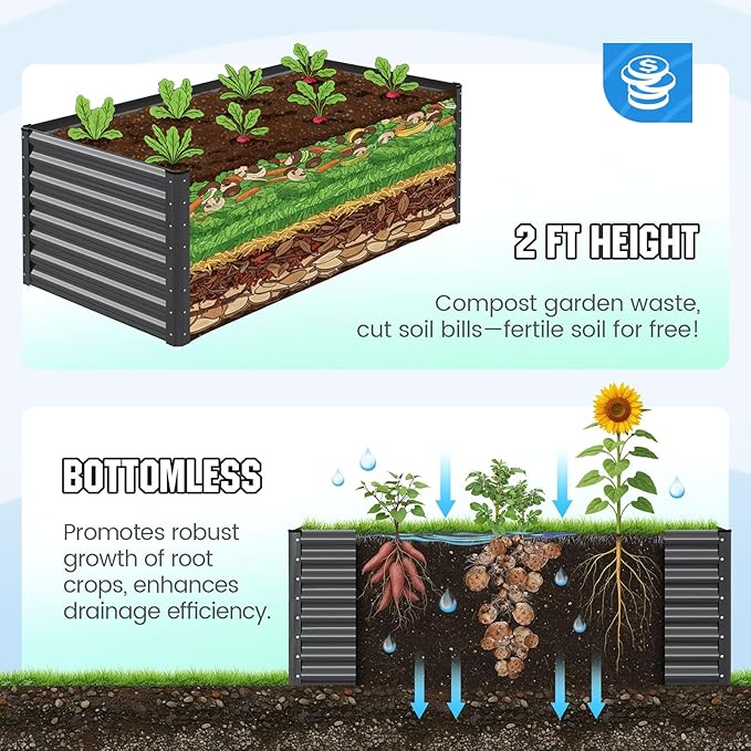 Quictent Raised Garden Bed Galvanized Raised Beds for Gardening Vegetables with Cover 8x4x1 ft Metal Planter Box Outdoor Use (Clear)