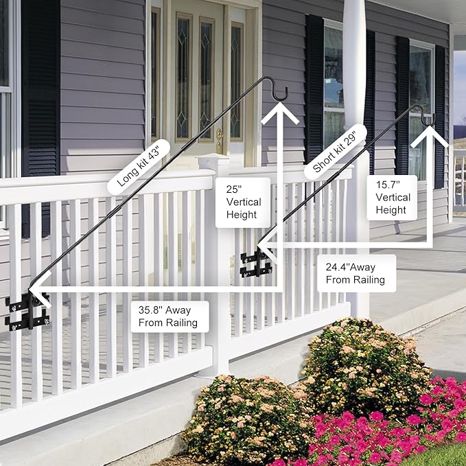 IVOODi Heavy Duty Deck Hook-Deck Railing Plant Hanger, 29 to 43 Inch Extended Bird Feeder Hanger W/Double Clamps,Versatile Deck Shepherd Hook for Hanging Bird Feeders,Lanterns,Planters etc.