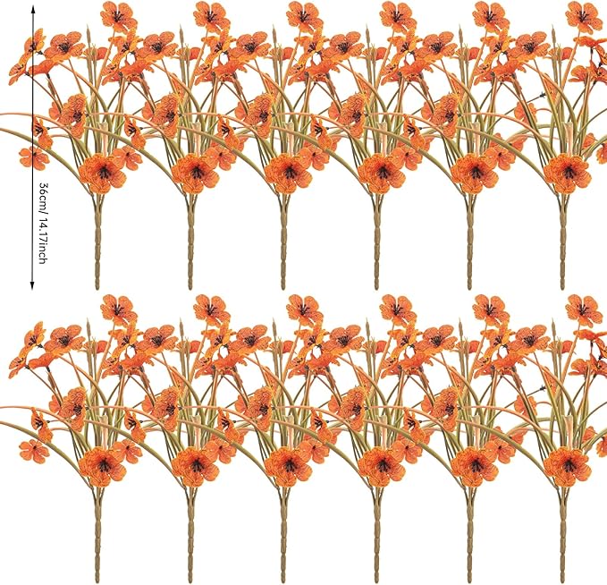 JEMONG 20 Bundles Artificial Fall Flowers Outdoor UV Resistant Fake Flowers No Fade Faux Plastic Plants Garden Porch Window Box Decorating (Fall Brown
