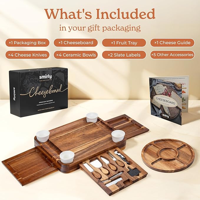 SMIRLY Charcuterie Boards Set - Large Acacia Cheese Board Set - House Warming Gifts New Home, Wedding Gift for Couple, Bridal Shower Gift, Birthday Gifts for Women