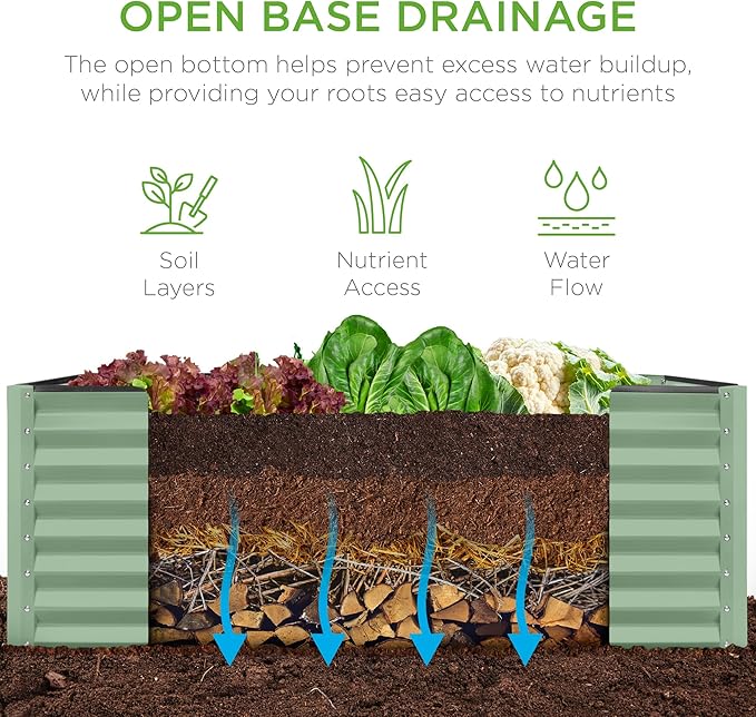 Best Choice Products 4x2x2ft Outdoor Metal Raised Garden Bed, Deep Root Planter Box for Vegetables, Flowers, Herbs w/ 119 Gallon Capacity - Sage Green