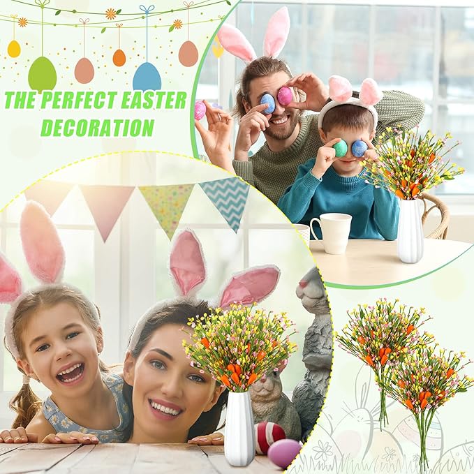 Tigeen 8 Pcs Artificial Easter Stems Easter Decorations Spring Colorful Berry Picks with Carrots Fake Picks Decor for Floral Arrangement Home Centerpiece Vase Windowsill Decor
