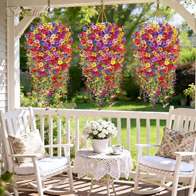 Serwalin 12PCS Artificial Fall Flowers for Outdoors Decoration, Realistic Silk Artificial Fall Hanging Flowers for Patio, Garden, Porch, Window, Outside (Multicolor,12PCS)