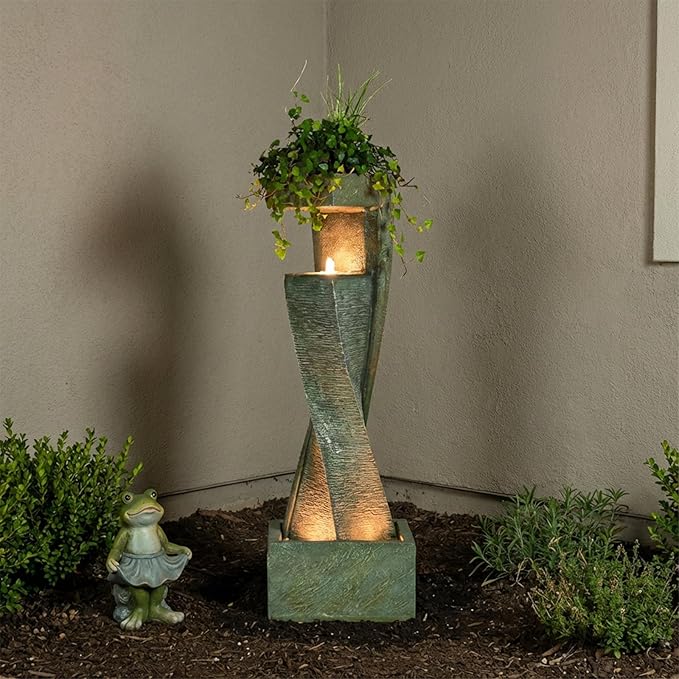 47.2" H Garden Fountains Outdoor Modern Water Fountain Indoor Floor Standing Large Waterfall with LED Lights and Pump for Patio Decor, Yard Decorations