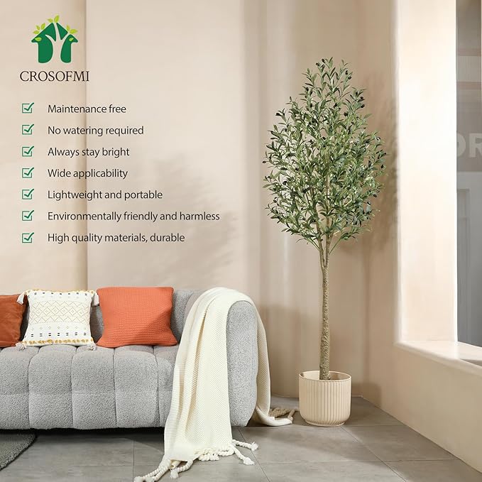 CROSOFMI Artificial Olive Tree Plant 7Ft Fake Topiary Silk Tree, Perfect Faux Plants in Pot for Indoor Outdoor House Home Office Garden Modern Decoration Housewarming Gift,1Pcs