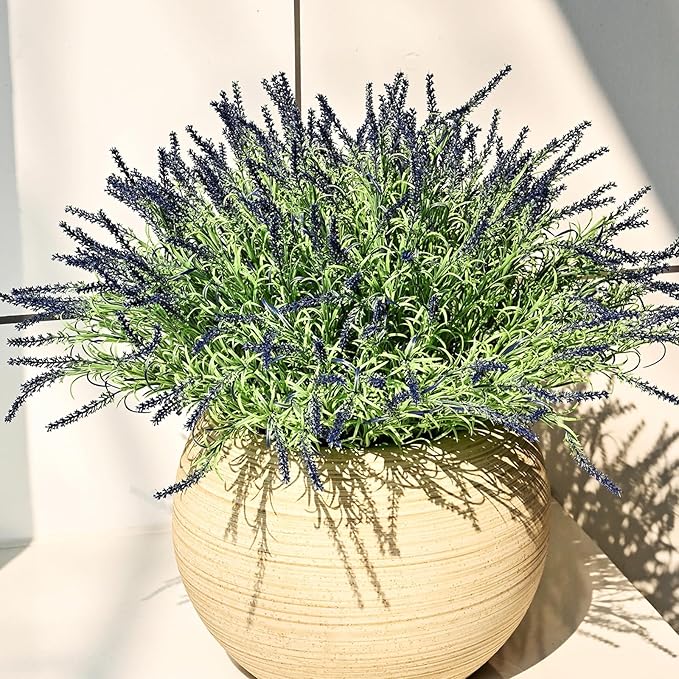 HIFORESTAR UV-Resistant Artificial Lavender Flowers – Certified Fade-Proof Outdoor Decor – Realistic Purple Fake Plants for Patio, Garden, and Landscaping (UV Resistant Dark Purple Lavender)