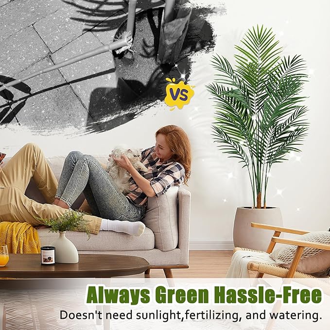 Artificial Palm Tree Outdorr 5ft, Large Fake Tropical Areca Palm Tree with 13 Trunks, Tall Faux Floor Plants for Indoor-Living Rooms, Offices, Bedroom Home Decor