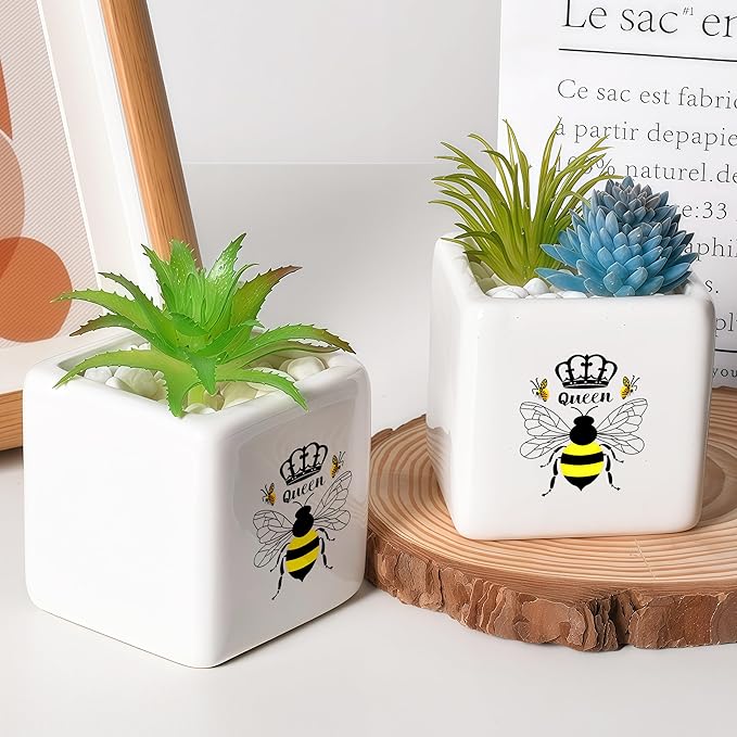 BJDAMAI Bee Succulent Planter Flower Plant Pot Small, Gifts for Women Teens Girls Kids, Bee Lovers Themed Stuff Accessories Things Decor Merch, Home Office Table Desk Decoration!