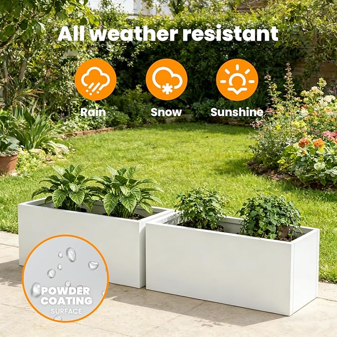 GZGNEEVL Metal Rectangular Planter Galvanized Steel Rectangle Planter White Planters Box 36" L x 15" W x 15" H Outdoor Indoor Large Heavy for Commercial Residential Plants Patio