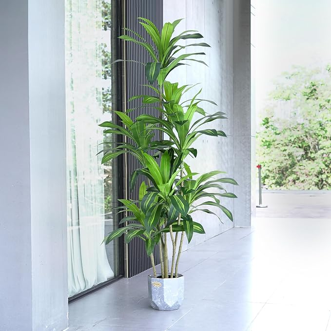 Waoops Artificial Trees 6Ft Dracaena Fragrans Faux Trees with 8 Heads Floor Plants for Living Room Decor Fake Silk Plants for Home Decor Indoor Potted Plants Office Garden Outdoor…