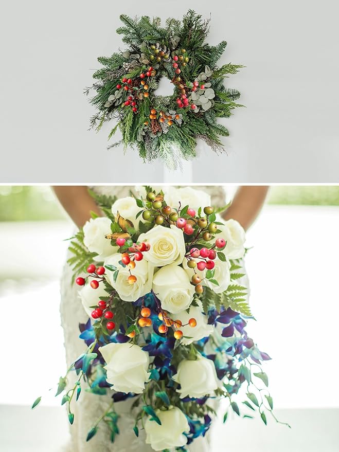 Forlaoers Like Natural 4Pcs 21.6 Inch Faux Berries Artificial Berry Branches Fruits Artificial Flowers for Christmas Home Decorations Living Room Table Vase Decor Office Gifts Indoor