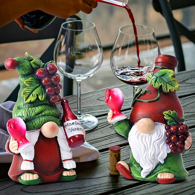 2PCS Wine Gnomes Figurines Valentines Day Decorations Home Party Wine Bar Decor Gnome Gifts for Women Collectible Statue Outdoor for Dining Tables Tiered Pallets Wine Cabinet Living Room