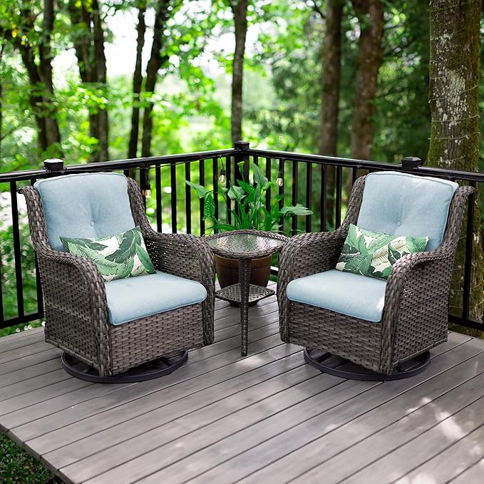 Joyside 6 Piece Wicker Patio Furniture Set, Outdoor Swivel Rocker Patio Chairs with High Back, Deep Seating, Wide Armrest, Thickened Cushions, Outdoor Furniture for Deck, Porch Use