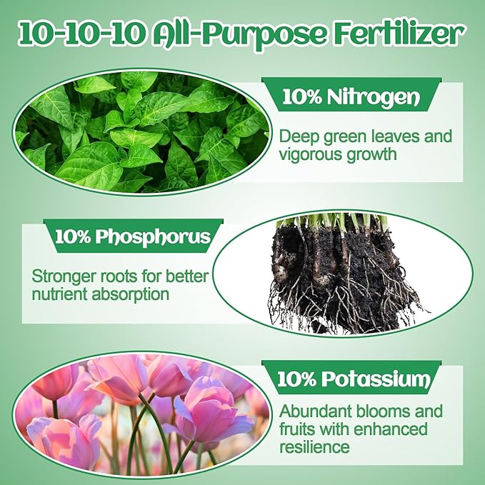 10-10-10 Slow-Release Premium Fertilizer - All-Purpose Plant Food for Indoor Outdoor Gardening Vegetables Flowers Lawn Trees Shrubs, 1 Quart