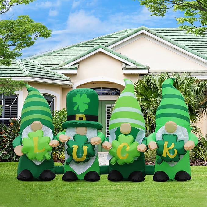 St. Patricks Day Inflatable Decorations 6FT Four Leprechauns Holding Luck Shamrock Built-in LED Lights Indoor and Outdoor Theme Party Decor Holiday Lawn Yard Garden Patio Décor