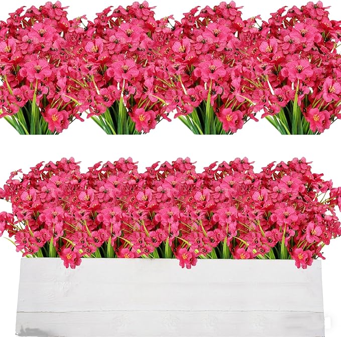 AmyHomie 20 Bundles Artificial Flowers for Outdoor Outside Spring Summer Decoration UV Resistant Faux Flowers No Fade Fake Plastic Plants Garden Porch Window Box Decorating (Fuchsia)