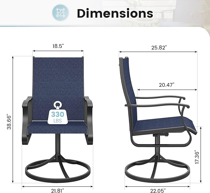 Patio Swivel Chairs Set of 4, Outdoor Dining Chairs with High Back, 360° Swivel Rocker Chair in All-Weather Textilene & Metal Frame for Garden, Porch, Backyard, Balcony(Navy)