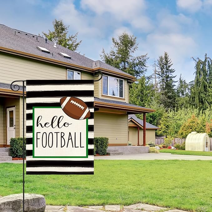 AVOIN Watercolor Stripes Hello Football Garden Flag Vertical Double Sided, Holiday Party Sports Yard Outdoor Decoration 12 x 18 Inch