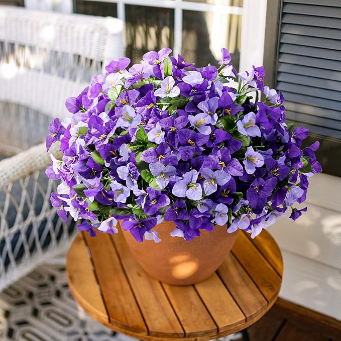 Artificial Spring Flowers for Outdoors, 4 Bundles Fake Bougainvillea UV Resistant Silk Flowers for Outside Faux Outdoor Plants for Planter Patio Porch Window Garden Home Decoration, Mixed Purple