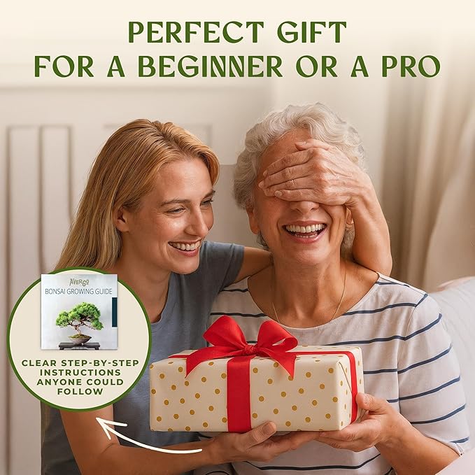 Avergo Bonsai Tree Kit – 4X Unique Japanese Bonzai Trees | Complete Indoor Starter Kit for Growing Bonsai Plants with Tools & Planters – Gardening Gifts for Women & Men