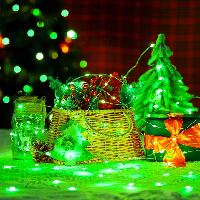 JMEXSUSS 4 Pack 50 LED Green Fairy Lights Battery Operated: 16.1ft Christmas Fairy Lights Indoor Outdoor Waterproof Green St Patrick's Day Lights for Bedroom Garden Party St Patrick's Day Decorations