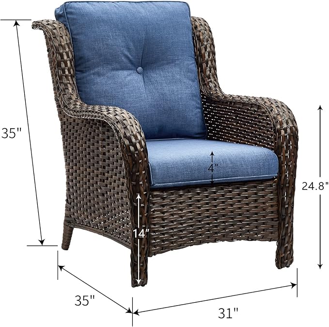 HUMMUH 4 Pieces Patio Bistro Set Wicker Patio Chairs Set of 2 with Ottomans Rattan Outdoor Furniture Conversation Set for Yard,Garden,Porch…