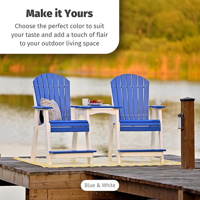 LuxCraft Poly Tete-a-Tete Patio Table and Counter Height Balcony Chairs with Umbrella Hole, Weatherproof Outdoor Patio Furniture Set for Outside - Amish Made in USA (Black)