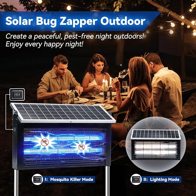 Solar Bug Zapper Outdoor w 20W Solar Panel, LANGY 4500V Electric Bug Zapper Solar Powered w 16ft Cable for 4000 Sq.ft, Mosquito Zapper Outdoor Waterproof w 6000mAh Battery for Patio Yard Home Camping