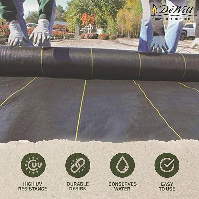 Dewitt 2-Pack Sunbelt Weed Barrier Fabric 3.2 oz, 6 x 300 Feet – Heavy-Duty Ground Cover Mat for Greenhouse Floors, Garden Rows, Raised Beds, Yard Gardening, and Outdoor Landscape Protection