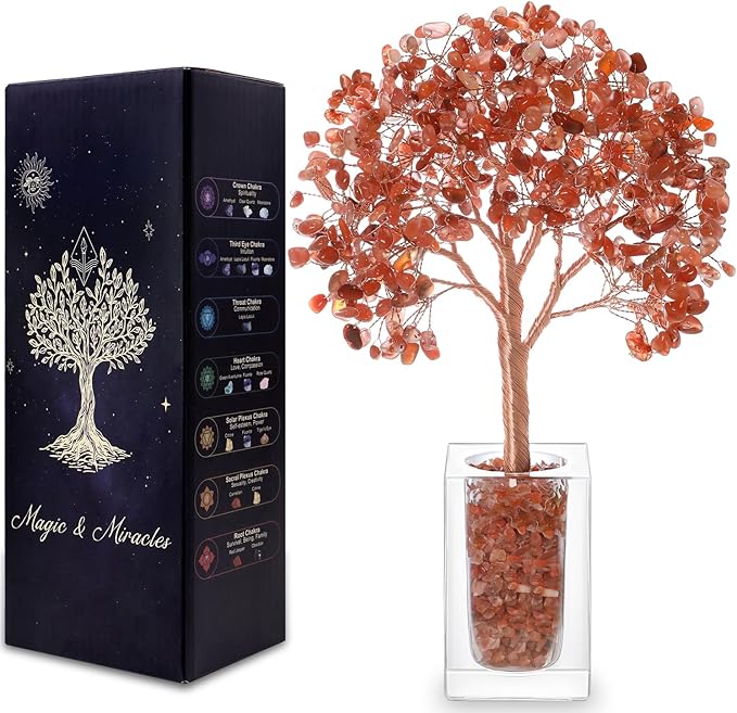 Magic and Miracles Carnelian Crystal Tree for Home Decor, Christmas Birthday Gifts for Women, Yoga Plant, Wish Bonsai Fengshui Tree, House Warming Relaxation Present for Wife Girlfriend Coworkers