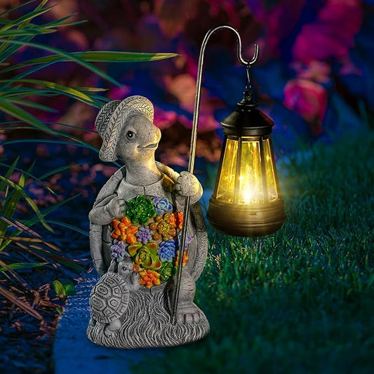 Solar Garden Outdoor Statue Turtle with Hanging LED Lantern —Outside Solar Turtle Decor for Garden,Home,Lawn,Yard, Balcony Ornament- Unique Housewarming Gifts